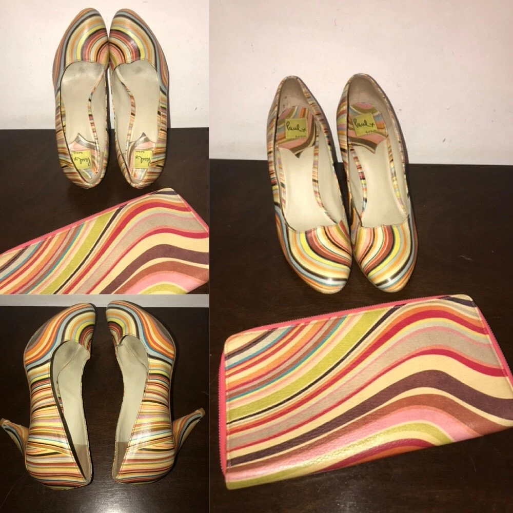 Paul Smith Swirl Julia Nappa Leather High Heel Shoes SZ 38 Wallet