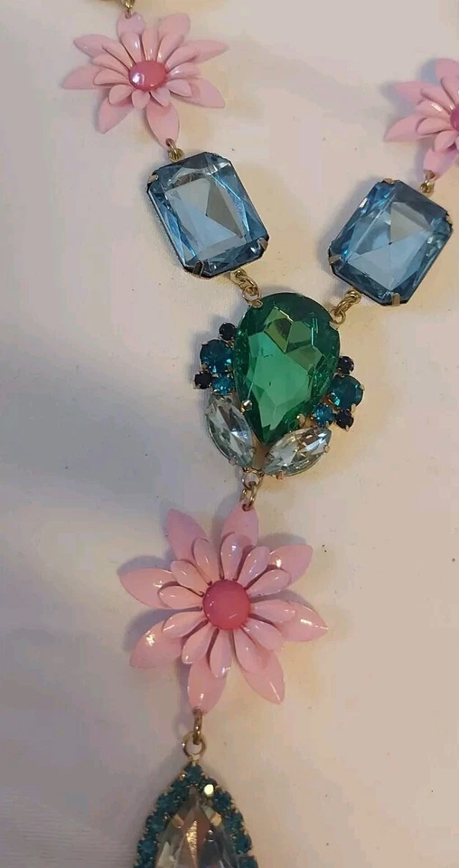 Kristall Halskette Strasssteine Blüten Collier Necklace Neu Ungetragen - Bild 2 von 4