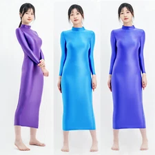 Women's Shiny Glossy Sexy Dress One-step Skirt Holiday Spandex Bodycon Long S-3X