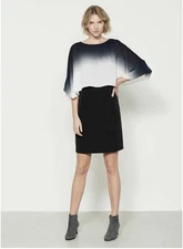 Mint Velvet UK 12 Double Layer Black White Ombre Cuffed Sleeve Shift Dress