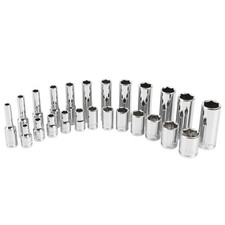 Metric Socket Set 24 Piece 1/4 Drive Deep Shallow Chrome Vanadium Steel Tray
