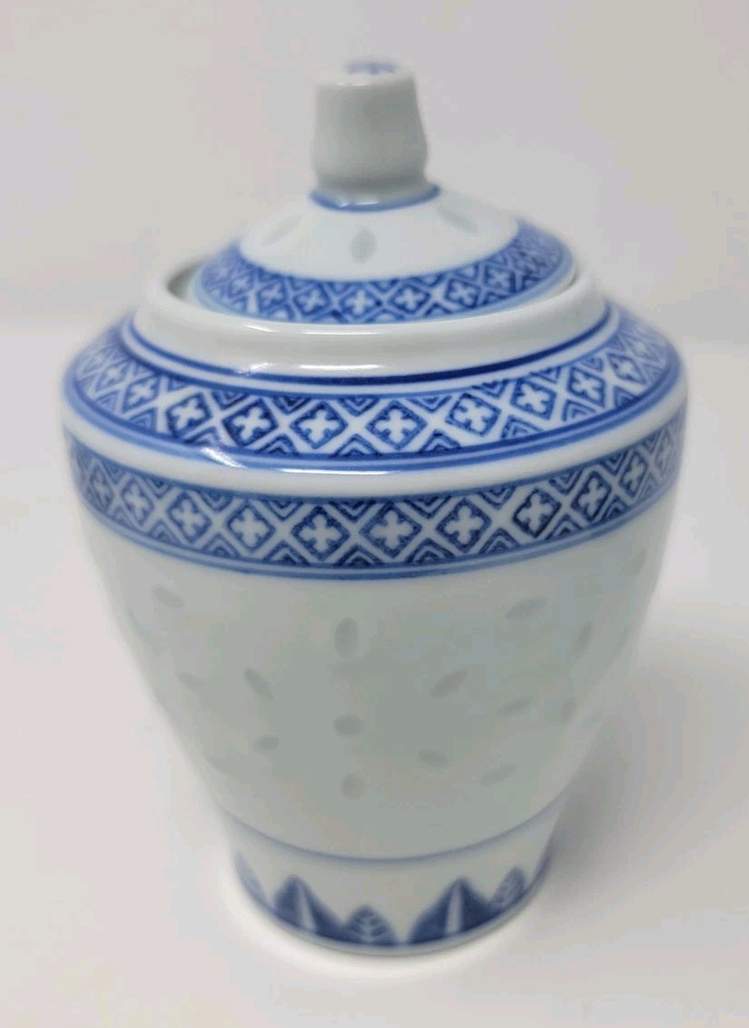 Vintage Rice Grain Pattern Blue Floral Tea Set