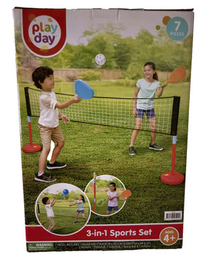 (NEW)  Play Day Kids 3 In 1 Sports Set - Pickleball, Volleyball & Swing Ball 4+
