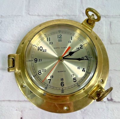 Vintage Maritime Nautical Brass Ships Porthole Quartz Ship's Clock