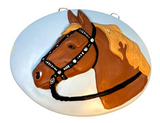 Ceramic Horse Head Wall Plaque &ndash; Hand Painted Relief Equestrian Decor - 13"