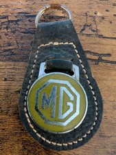 Vintage MG Cars Leather Fob Keychain With MG Logo Medallion 
