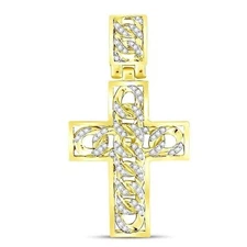 0.65cttw Diamond Cuban Link Cross Mens Charm Pendant 10k Yellow Gold