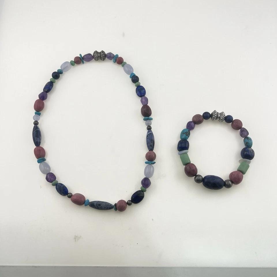 Juego de pulsera collar Carolyn Pollack multi piedra magnética azul esterlina verde Foto 3 de 4