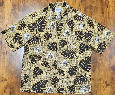 VTG Reyn Spooner Aloha Shirt Purdue University Boilermakers Button AOP Logo 2XL