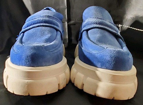 Mocassino donna grosso senza marchio taglia 8 blu pelle scamosciata tacco plateau casual - Foto 3 di 10