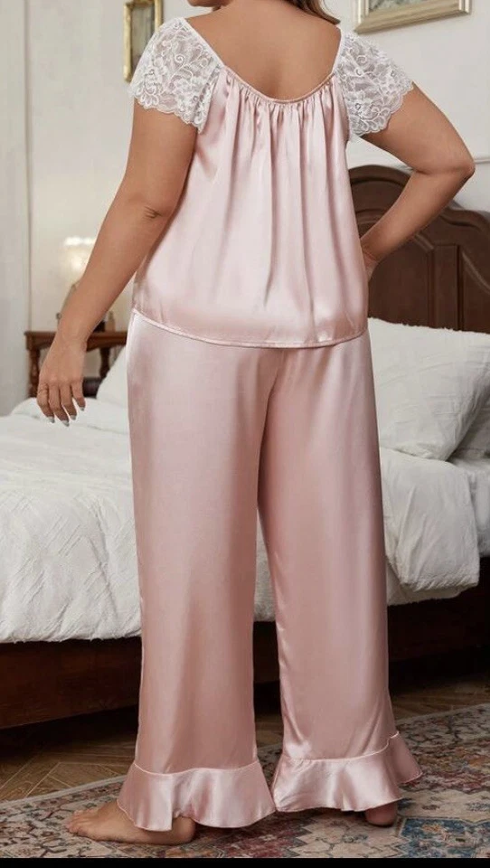 NUEVO Conjunto de pijama Secret Satin & Lace 2 piezas 4X Volup lencería tamaño Queen salón Foto 3 de 4