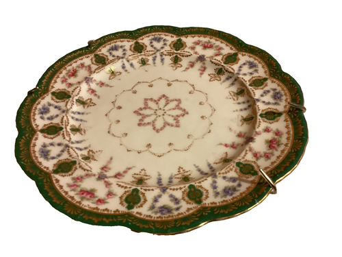 Antique Higgins & Seiter Cauldon England White Floral Green Rim Cabinet Plate - Picture 6 of 12
