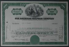 Pan American Sulphur Company 1970 100 Shares