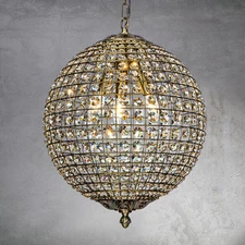 CraftHome Vintage Globe Crystal Chandelier in Antique bronze