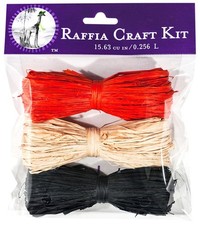 3 Pack Raffia Craft Kit Fall Halloween Colors Orange Natural Black 16 cu in
