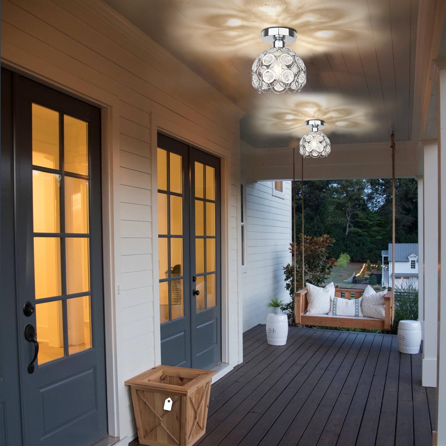 Modern Semi Flush Mount Ceiling Light Fixture, Mini Chandelier Crystal Lamp,