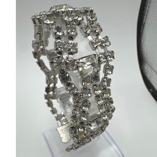 Vintage Mid Century Modern Faceted Clear Rhinestone Bracelet