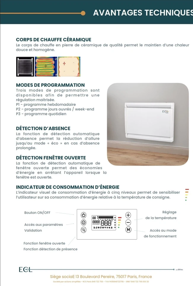 radiateur électrique à inertie Sèche 500w - Immagine 2 di 3