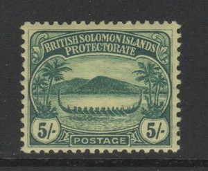 Solomon Islands 1908-11 Canoe 5/- Sc 18 MVLH (NH?) XF fresh CV $100