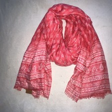 New  COTTON ON Women  s Large Rectangle Scarf Boho Peasant Pink Fringe 70x38  