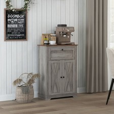 Farmhouse Storage Cabinet with Drawer and Doors, Gray