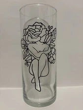 Glass Vase- Outline Floral Woman Design
