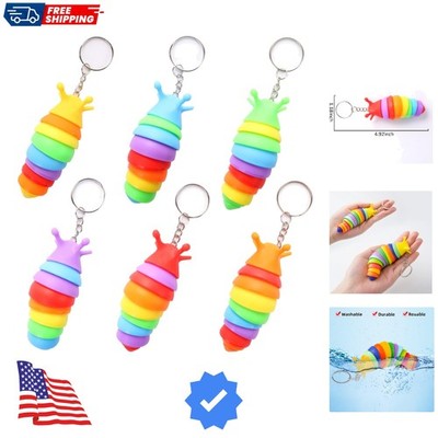 6 PCS Mini Fidget Slug Key-chain Toys,3D Articulated Stretch Caterpillar Sens...