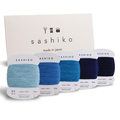 Daruma Sashiko Thread, Medium Weight, 100% , Card Type (30M) X 5 Colors, With S_