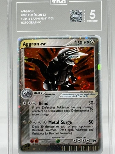 Pokémon TCG Aggron 1/109 EX Ruby & Sapphire Holo Rare | TAG 5 Excellent w/SWIRL