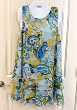 Harper 241 Multicolor Paisley Ruffle Lined Shift Dress Sleeveless Women's Size 8