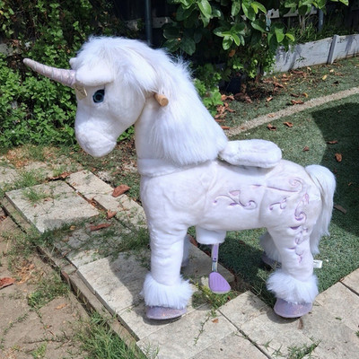 PonyCycle Unicorn Plush Ride-On Toy, 4 Wheels, White, Ages 4-7 Girls