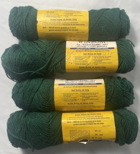 Lot of 4 Vintage BOTANY Winsom Knitting Yarn Color# 290 Dark Green 2 oz Acrylic - Picture 2 of 3