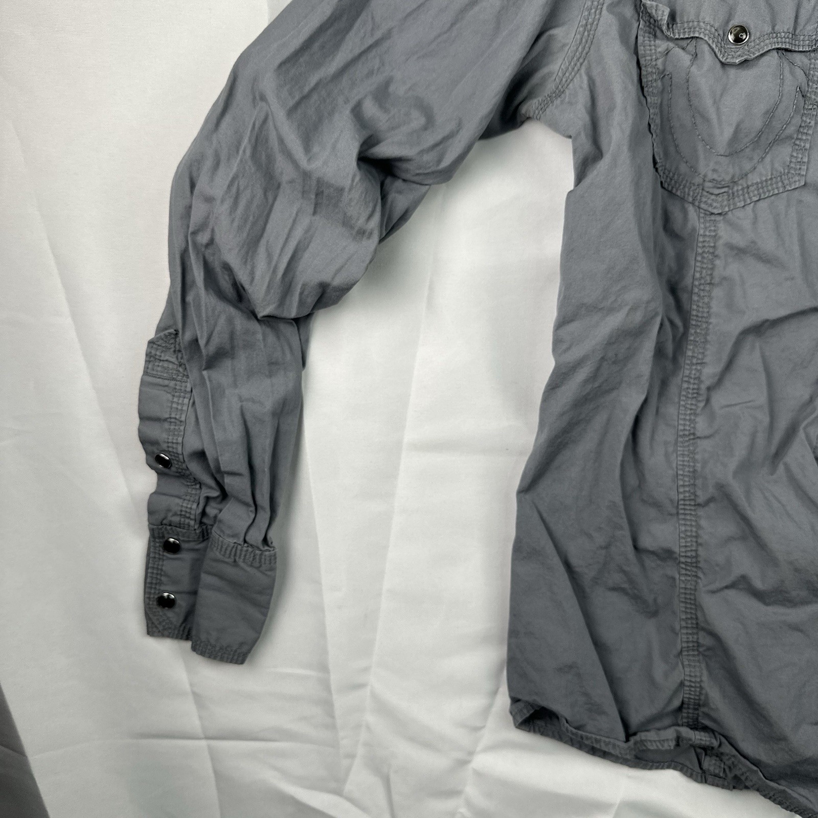 True Religion Western Men's Shirt L Gray Pearl Snap Cowboy Rodeo Cotton thumbnail 5