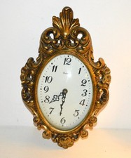 Ancienne horloge murale cadre ovale doré pendule à piles VEDETTE déco Vintage