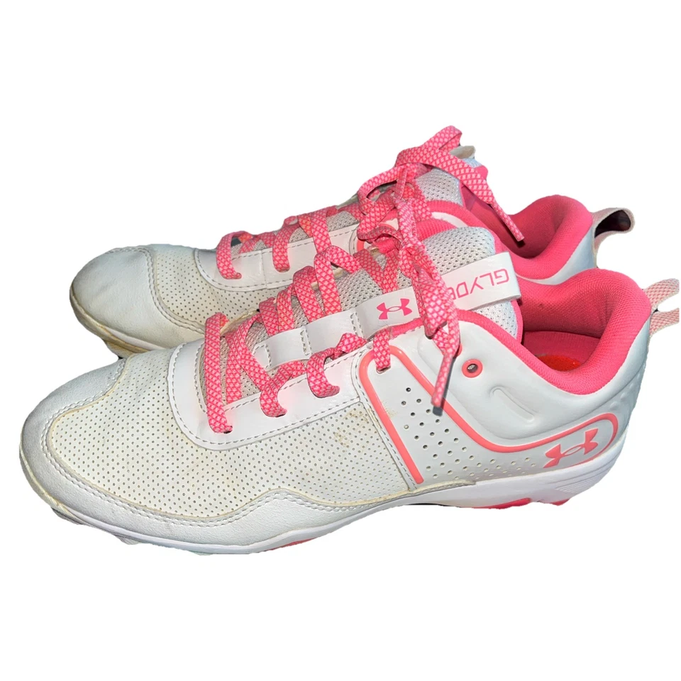 Under Armour Cleats Womens 8 White And Hot pink UA Glyde RM Softball Fast pitch - Image 2 of 4
