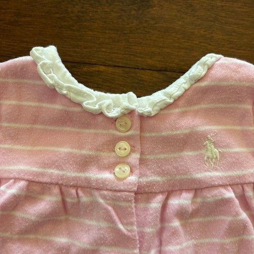 Ralph Lauren Girls 3 Month Outfit PInk Striped Snap Closure Lace Collar - Picture 3 of 6