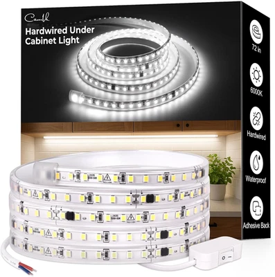 CAMBK 72Inch Hardwired under Cabinet Lighting for Kitchen, 6000K White Wired Undercoun