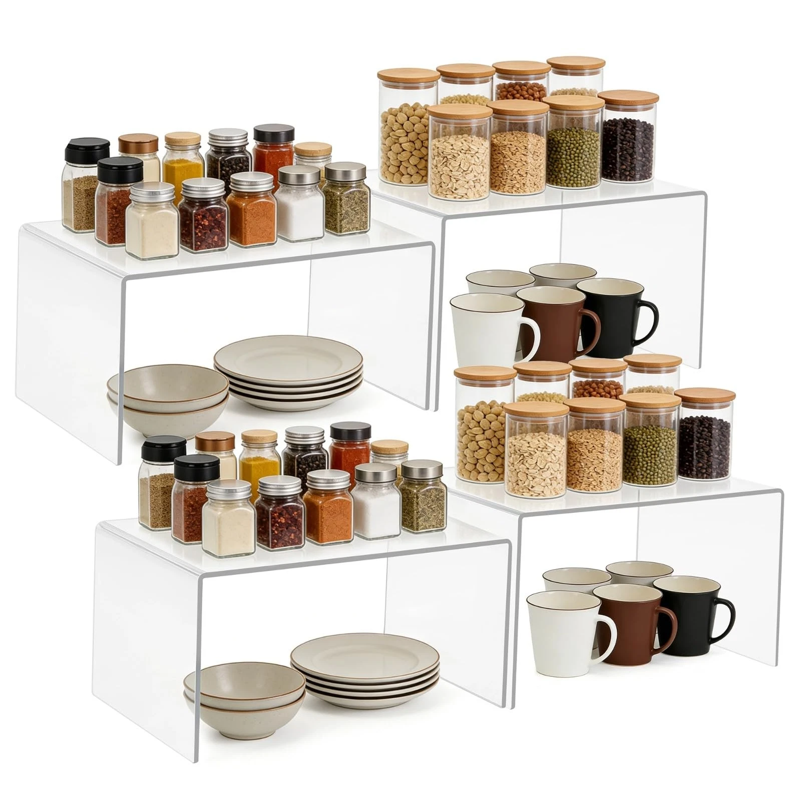 4 PCS Acrylic Cabinet Organizer Shelf, Clear Kitchen Countertop Storage Riser...