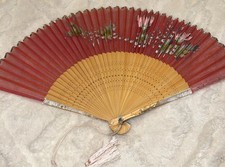 Vtg Folding Hand Fan Chinese Style Wood Material Oriental Floral EUC