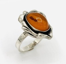 Antique Vintage 925 Sterling Silver Genuine Baltic Amber Ring Size 7