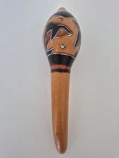 Peruvian Maraca Dolphin Palm Tree Hand Painte Gourd Shaker Musical Instrument 9"