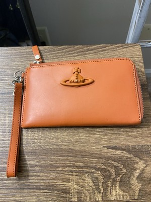 Vivienne Westwood Orange Orb Patent Leather Clutch Pouch Wristlet