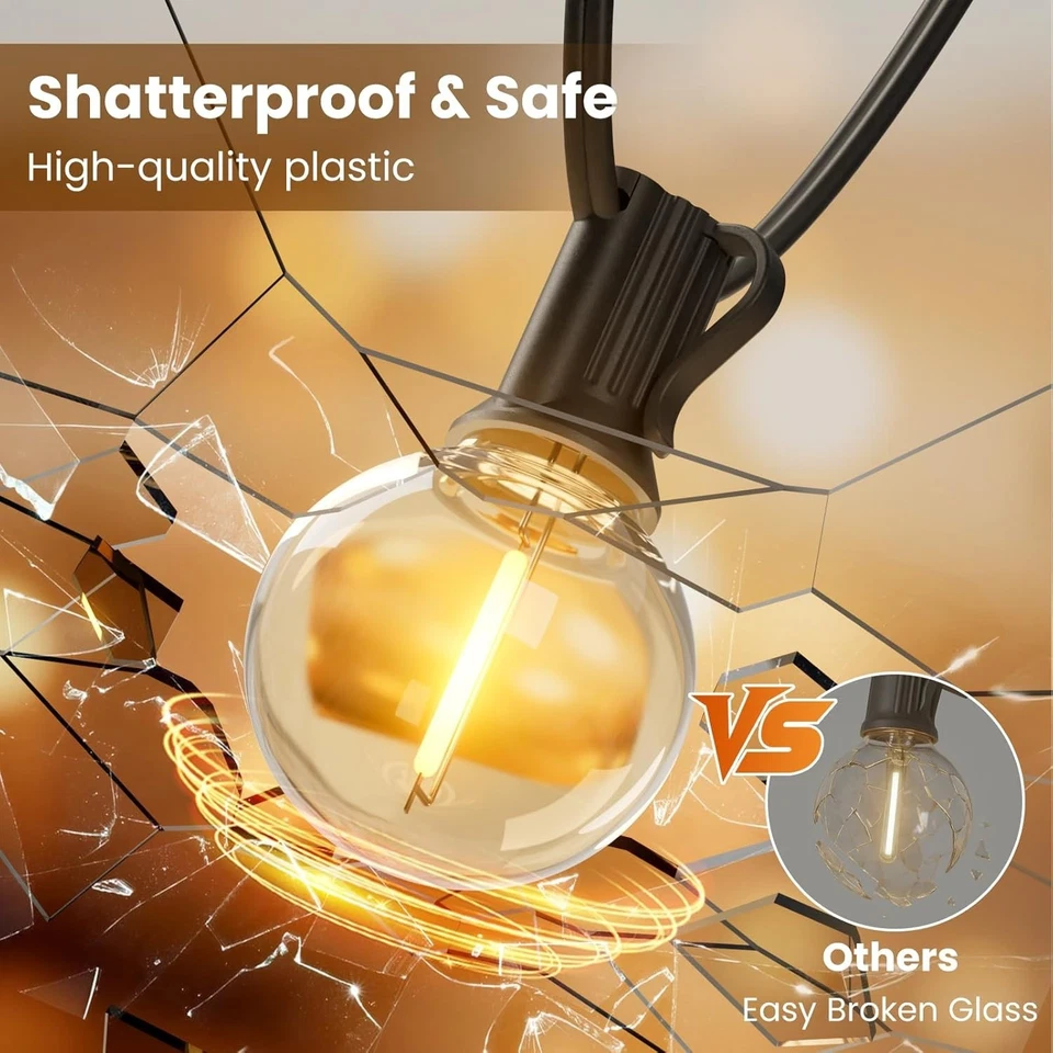 Outdoor String Lights 300ft, 3 Pack 100ft G40 Led Patio Globe Lights  52pcs Bulb - Image 3 of 4