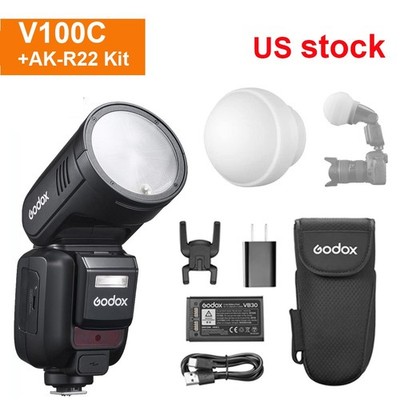 Godox V100C 2.4G TTL Round Head Camera Flash,AK-R22 diffuser KIT US version
