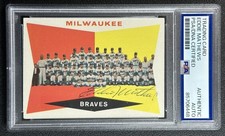 EDDIE MATHEWS PSA DNA AUTH 1960 TOPPS #381 MILWAUKEE BRAVES CL TEAM CARD AUTO 48
