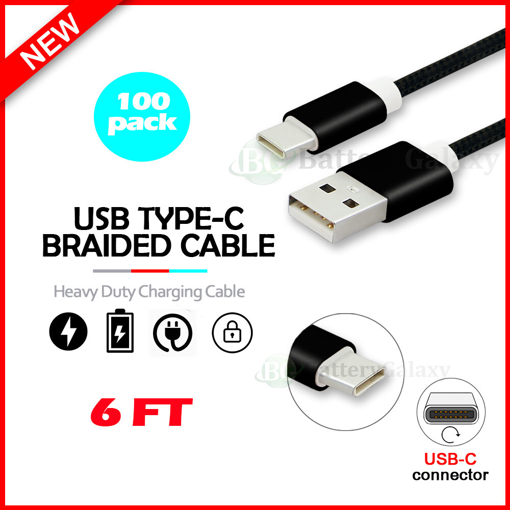 100 USB-C 6ft Braided Charging Cable for Samsung S20 FE Z Flip Z Fold 2-image