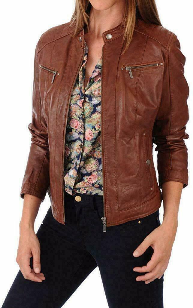 ジャケット・アウター Nolley's Lamb Leather Jacket Brown CLASSIC New Women's Leather Jacket 100% Real Lambskin
