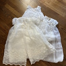 Vintage Dress Child Children Doll Baptism Lace White 3 Piece Stains See Photos