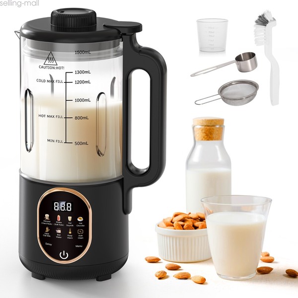 Máquina temporizador para hacer leche de nueces Flelano 10 en 1 50 oz almendra soja avena sin lácteos