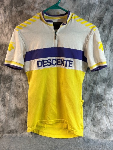 Vintage DESCENTE Cycling Bicycle Jersey Short Sleeve JAPAN Yellow Purple Large - Picture 8 of 9